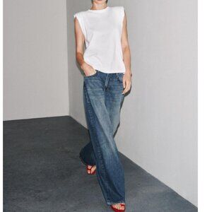 Zara The Loose Fit Distressed Blue Women's Wide Leg Baggy Jeans NWT
